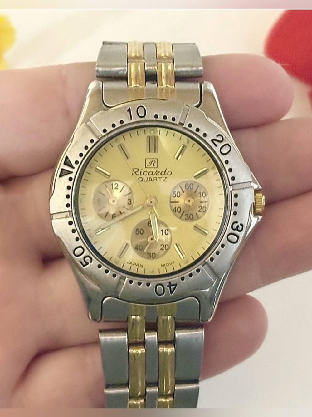 Men's Ricardo Heavy Two-Tone Gold/Silver Steel Chronograph Style Sport Watch